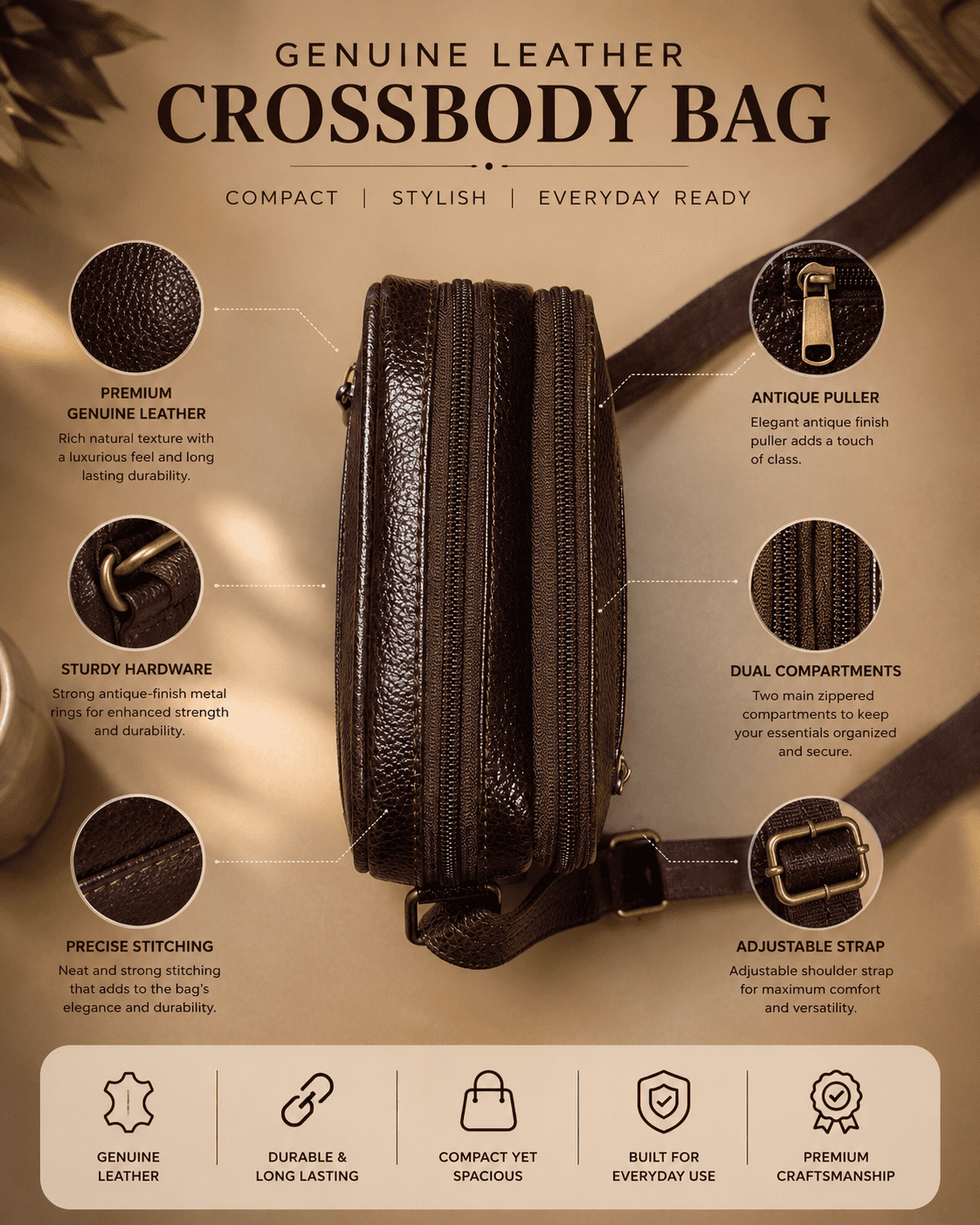 Pursolet Genuine Leather Sling Bag for Men | Premium Crossbody Shoulder Bag - Image 6