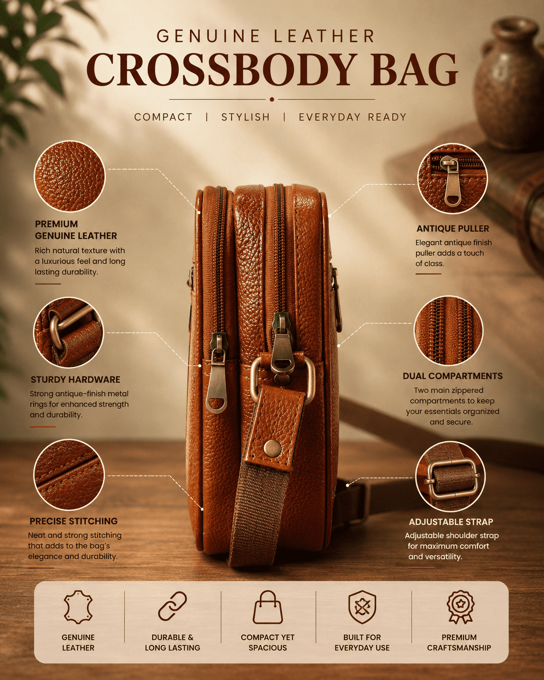 Pursolet Genuine Leather Sling Bag for Men | Premium Crossbody Shoulder Bag - Image 14
